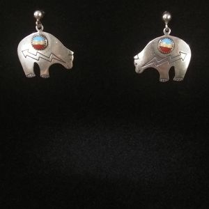 Vintage Sterling Navajo bear earrings